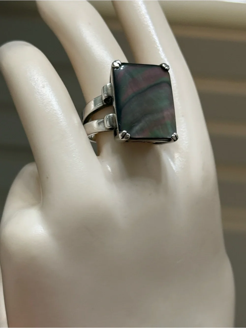 Vintage Abalone Sterling Silver Ring Size 7.25 Split Shank